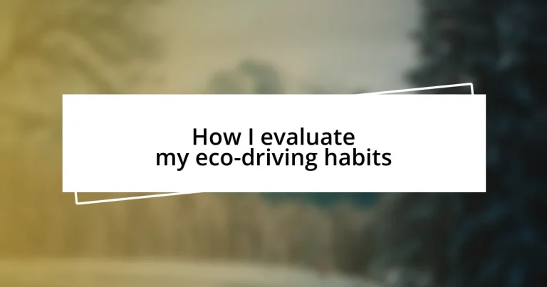 How I evaluate my eco-driving habits