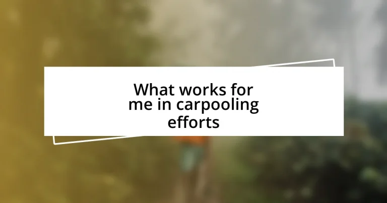 What works for me in carpooling efforts